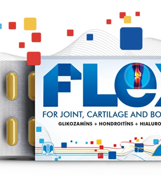 Flex es un suplemento para la salud osteoarticular con glucosamina, condroitina, colágeno tipo II, MSM y vitamina C
